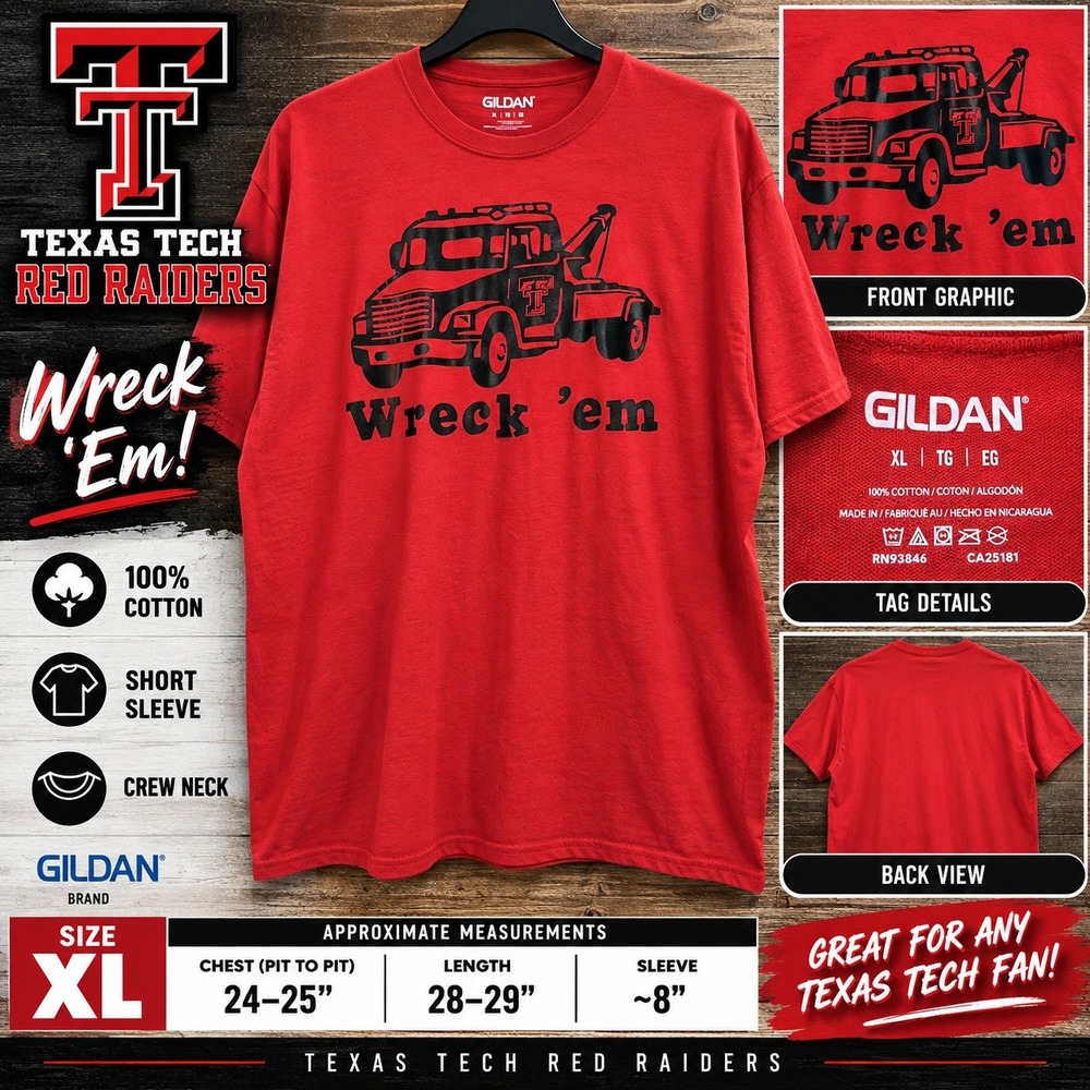 Gildan Texas Tech Red Raiders Wreck em Tow Truck Graphic T-Shirt Red Mens XL